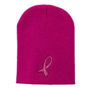 Hot Pink Ribbon Breast Cancer Embroidered Short Beanie