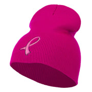 Hot Pink Ribbon Breast Cancer Embroidered Short Beanie