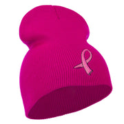 Hot Pink Ribbon Breast Cancer Embroidered Short Beanie