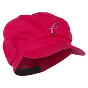 Hot Pink Ribbon Breast Cancer Embroidered Newsboy Cap