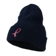 Hot Pink Breast Cancer Logo Embroidered Long Beanie