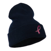 Hot Pink Breast Cancer Logo Embroidered Long Beanie