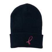 Hot Pink Breast Cancer Logo Embroidered Long Beanie