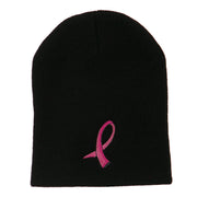 Hot Pink Ribbon Breast Cancer Embroidered Short Beanie