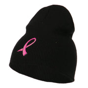 Hot Pink Ribbon Breast Cancer Embroidered Short Beanie