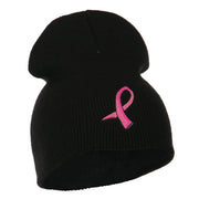 Hot Pink Ribbon Breast Cancer Embroidered Short Beanie