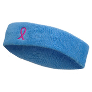 Hot Pink Ribbon Breast Cancer Embroidered Head Band