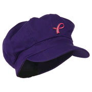 Hot Pink Ribbon Breast Cancer Embroidered Newsboy Cap