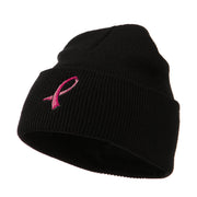 Hot Pink Breast Cancer Logo Embroidered Long Beanie