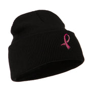 Hot Pink Breast Cancer Logo Embroidered Long Beanie