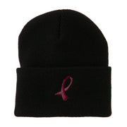 Hot Pink Breast Cancer Logo Embroidered Long Beanie