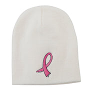 Hot Pink Ribbon Breast Cancer Embroidered Short Beanie