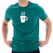 Happy Coffee Cup Graphic Design Short Sleeve Cotton Jersey T-Shirt