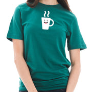 Happy Coffee Cup Graphic Design Short Sleeve Cotton Jersey T-Shirt