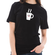 Happy Coffee Cup Graphic Design Short Sleeve Cotton Jersey T-Shirt