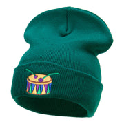 Mardi Gras Drum Embroidered Long Knitted Beanie