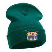 Mardi Gras Drum Embroidered Long Knitted Beanie