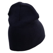 Licensed Made in USA Navy Veteran Letters Symbol Embroidered 8 Inch Solid Knit Short Beanie - Navy OSFM
