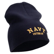 Licensed Made in USA Navy Veteran Letters Symbol Embroidered 8 Inch Solid Knit Short Beanie - Navy OSFM