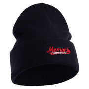 Memphis Guitars Embroidered 12 Inch Solid Knit Cuff Long Beanie Made in USA - Navy OSFM