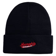 Memphis Guitars Embroidered 12 Inch Solid Knit Cuff Long Beanie Made in USA - Navy OSFM