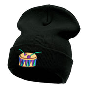 Mardi Gras Drum Embroidered Long Knitted Beanie