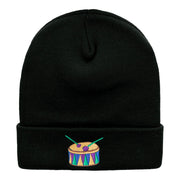 Mardi Gras Drum Embroidered Long Knitted Beanie