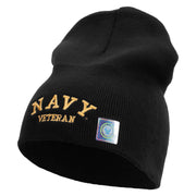 Licensed Made in USA Navy Veteran Letters Symbol Embroidered 8 Inch Solid Knit Short Beanie - Black OSFM