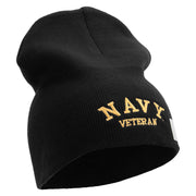 Licensed Made in USA Navy Veteran Letters Symbol Embroidered 8 Inch Solid Knit Short Beanie - Black OSFM