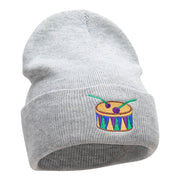 Mardi Gras Drum Embroidered Long Knitted Beanie