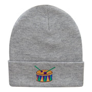 Mardi Gras Drum Embroidered Long Knitted Beanie