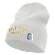 Licensed Made in USA Navy Veteran Letters Symbol Embroidered 8 Inch Solid Knit Short Beanie - White OSFM