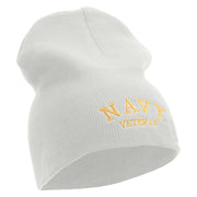 Licensed Made in USA Navy Veteran Letters Symbol Embroidered 8 Inch Solid Knit Short Beanie - White OSFM