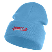 Memphis Guitars Embroidered 12 Inch Solid Knit Cuff Long Beanie Made in USA - Carolina-Blue OSFM