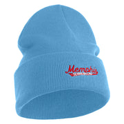 Memphis Guitars Embroidered 12 Inch Solid Knit Cuff Long Beanie Made in USA - Carolina-Blue OSFM