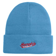 Memphis Guitars Embroidered 12 Inch Solid Knit Cuff Long Beanie Made in USA - Carolina-Blue OSFM