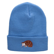 Hedgehog Embroidered 12 Inch Long Knitted Beanie