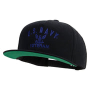 Licensed Eagle Navy Veteran Embroidered 5 Panel Flat Bill Twill Snapback Solid Cap - Black OSFM