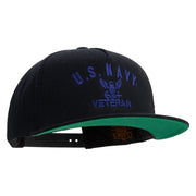 Licensed Eagle Navy Veteran Embroidered 5 Panel Flat Bill Twill Snapback Solid Cap - Black OSFM