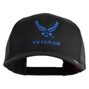 US Air Force Wing Veteran Embroidered Solid Cotton Mesh Cap - Black OSFM