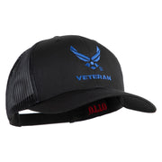US Air Force Wing Veteran Embroidered Solid Cotton Mesh Cap - Black OSFM