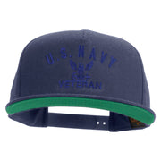 Licensed Eagle Navy Veteran Embroidered 5 Panel Flat Bill Twill Snapback Solid Cap - Navy OSFM