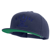 Licensed Eagle Navy Veteran Embroidered 5 Panel Flat Bill Twill Snapback Solid Cap - Navy OSFM