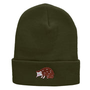 Hedgehog Embroidered 12 Inch Long Knitted Beanie