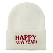 Happy New Year Embroidered Long Beanie