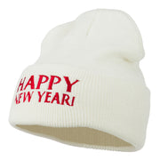 Happy New Year Embroidered Long Beanie