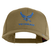 US Air Force Wing Veteran Embroidered Solid Cotton Mesh Cap - Khaki OSFM