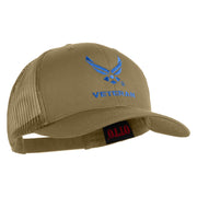 US Air Force Wing Veteran Embroidered Solid Cotton Mesh Cap - Khaki OSFM
