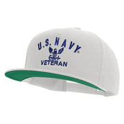 Licensed Eagle Navy Veteran Embroidered 5 Panel Flat Bill Twill Snapback Solid Cap - White OSFM