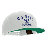 Licensed Eagle Navy Veteran Embroidered 5 Panel Flat Bill Twill Snapback Solid Cap - White OSFM